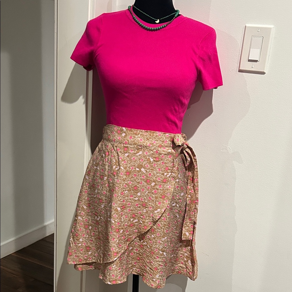 New Vero Moda Asymmetrical Floral Skirt - Pink and Cream